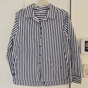 Women's Blue and White Vertical Stripe Shirt